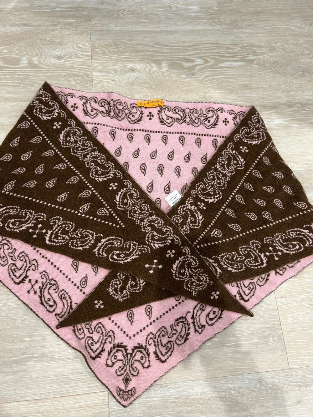 Brown & Pink Paisley Knit Bandana Wrap Scarf